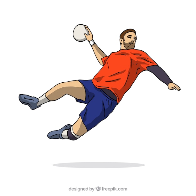 Handball player in hand drawn style