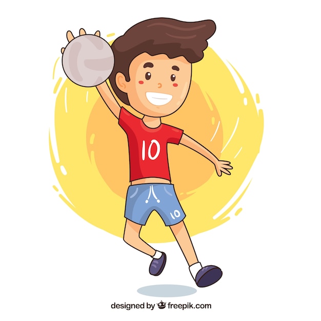 Handball player in hand drawn style