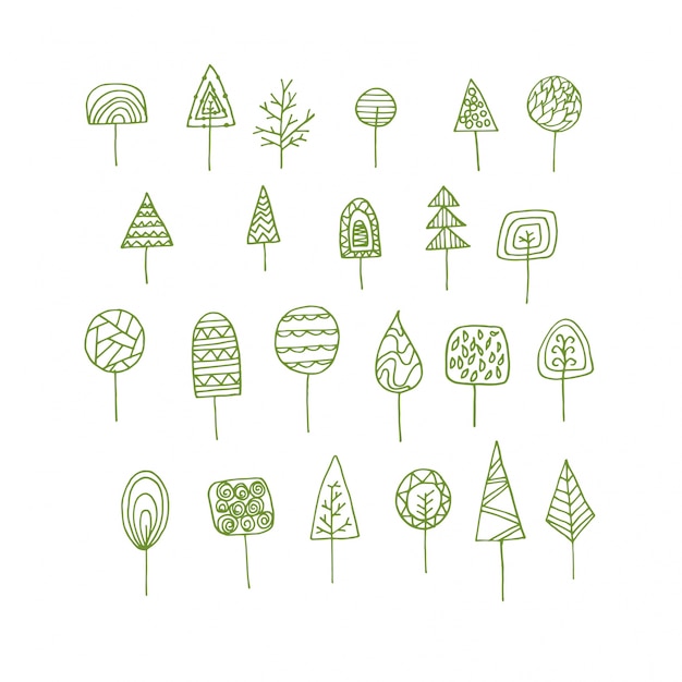 handdrawn decorative trees collection