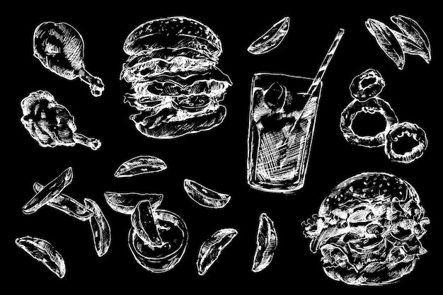 Free Vector handrawn burguer elements collection