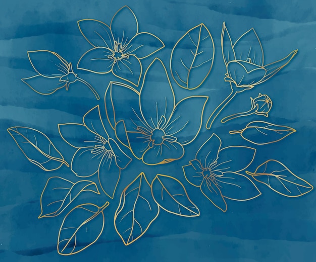 Free Vector handrawn collection of leaves and flowers in gold