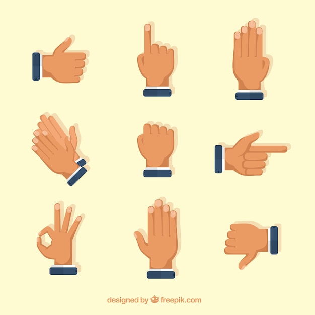 Free Vector hands collection with different poses in flat style