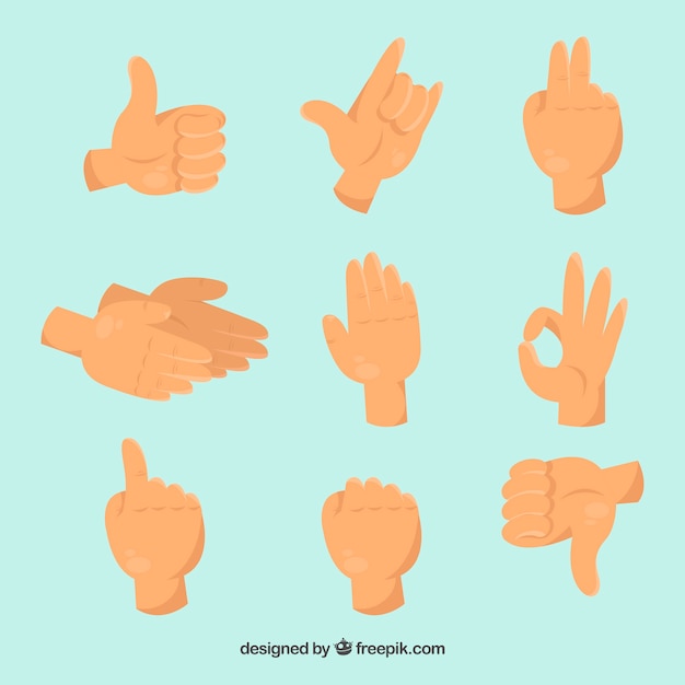 Free vector hands collection with different poses in flat syle