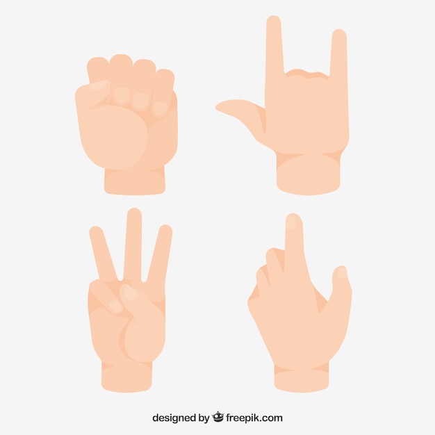 Free vector hands collection with different poses in flat syle