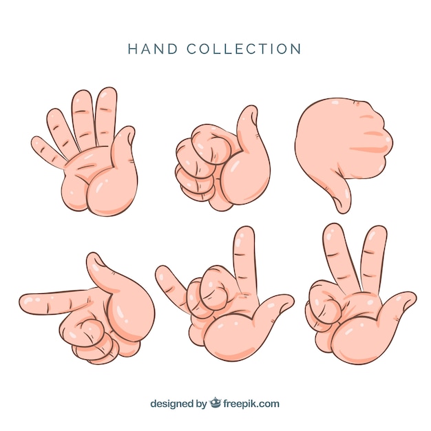 Free Vector hands collection with different poses in hand drawn style