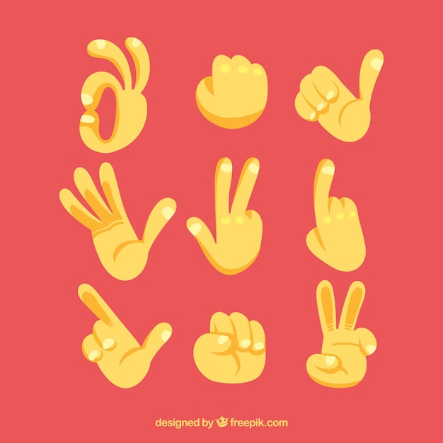 Hands collection with different poses in hand drawn style