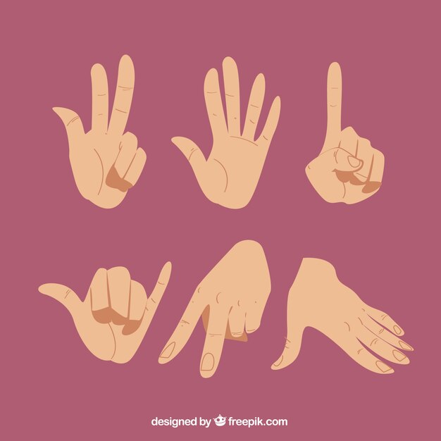 Hands collection with different poses in hand drawn style