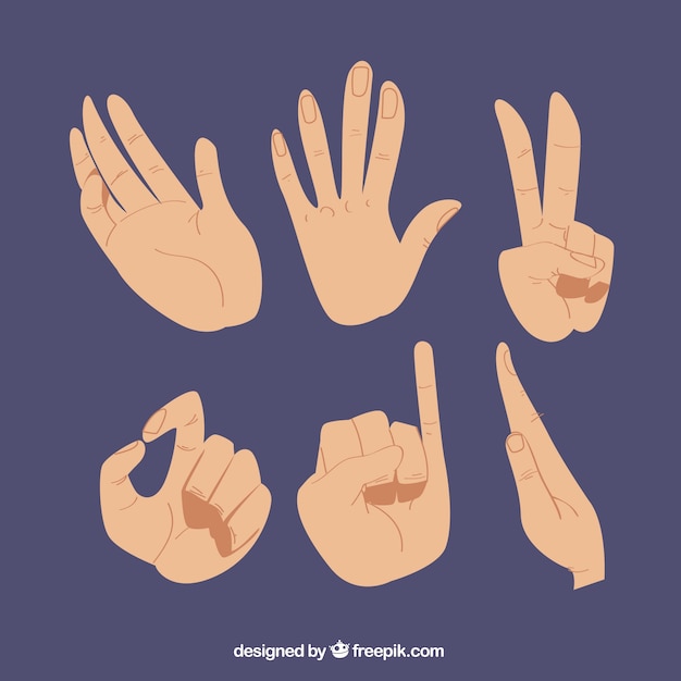 Free Vector hands collection with different poses in hand drawn style