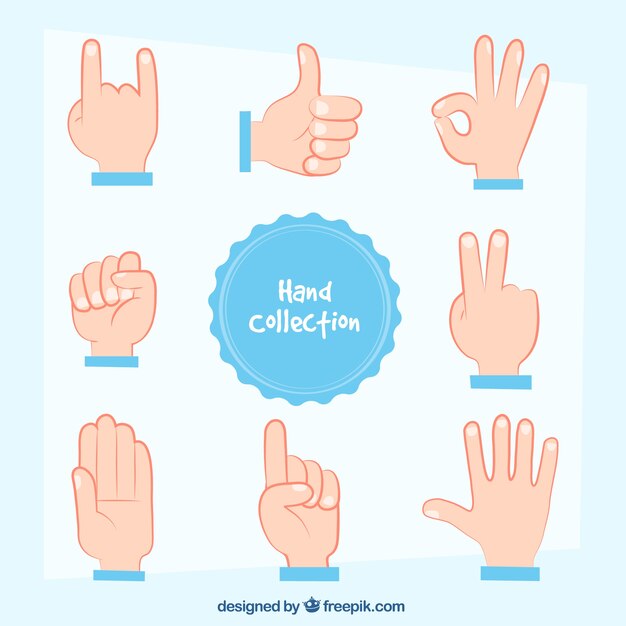 Hands collection with different poses in hand drawn style