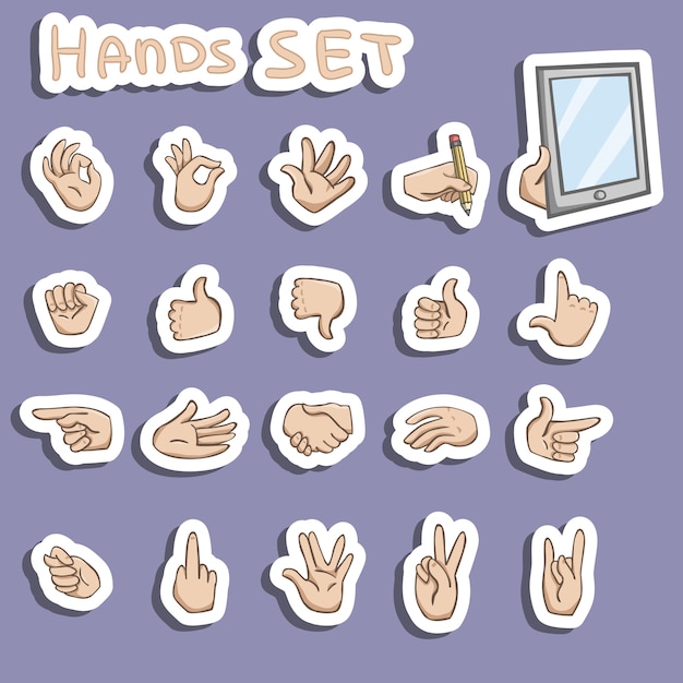 Hands gestures stickers set