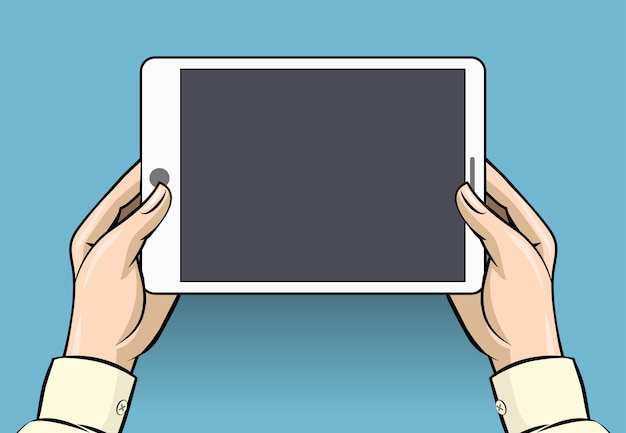 Free Vector hands holding tablet computer. screen digital display, touchscreen and device