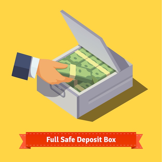 Free Vector hands putting cash stack to a safe deposit box