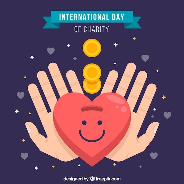 Free vector hands, smiley heart and coins with flat design