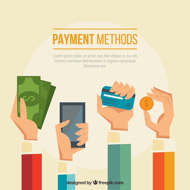 Hands with variety of payment methods