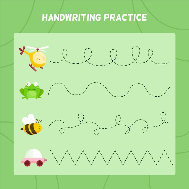 Free vector handwriting practice worksheet for kids with cute elements