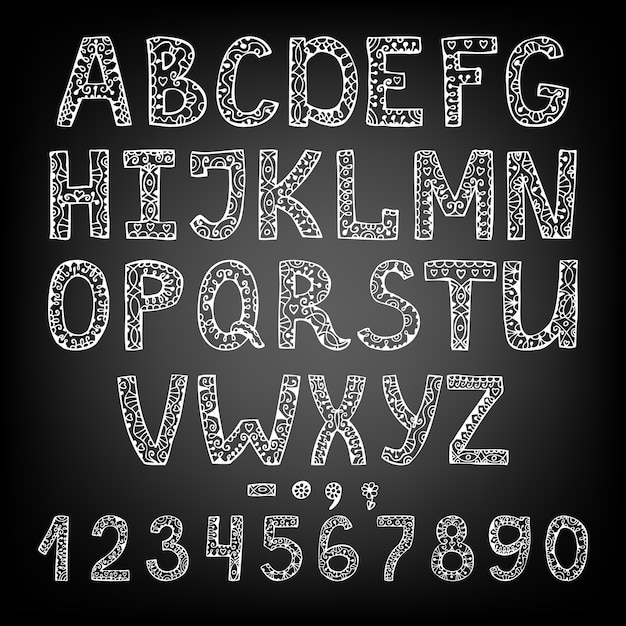 handwritten chalk ABC on blackboard, decorative alphabet