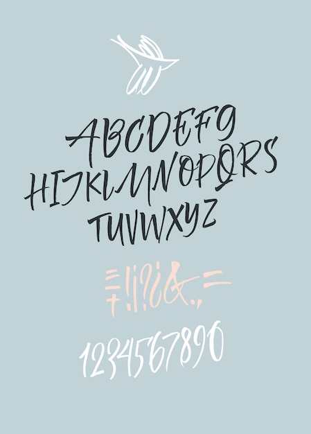 Free Vector handwritten script font. brush font. uppercase, numbers, punctuation