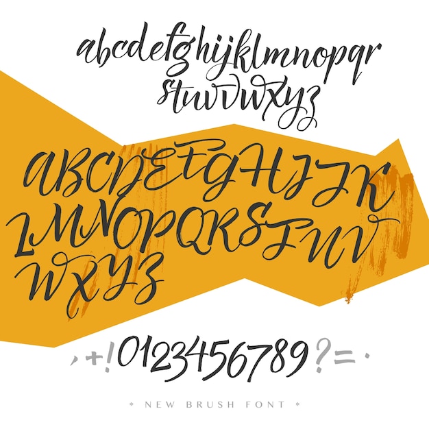 Free vector handwritten script font. brush font. uppercase, numbers, punctuation