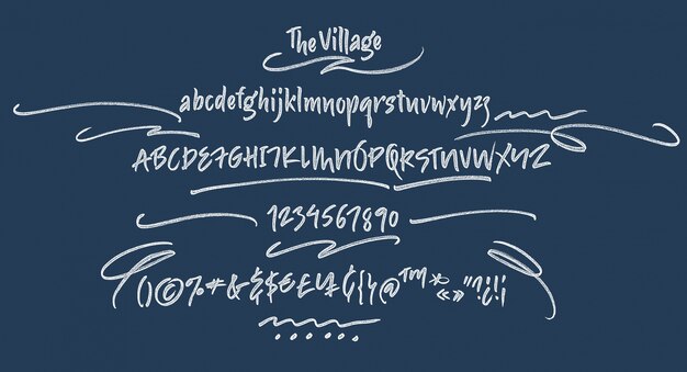 Handwritten script font. Brush font. Uppercase, numbers, punctuation