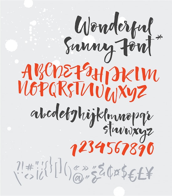 Handwritten script font. Brush font. Uppercase, numbers, punctuation