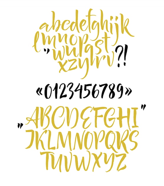 Handwritten script font. Brush font. Uppercase, numbers, punctuation