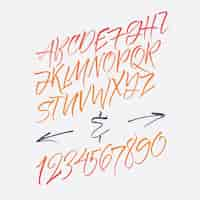 Free vector handwritten script font. brush font. uppercase, numbers, punctuation