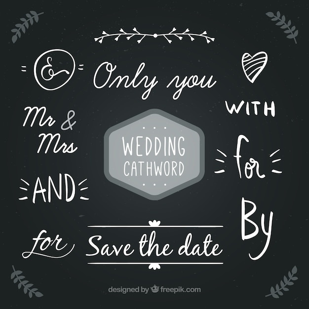 Free Vector handwritten wedding cathword collection