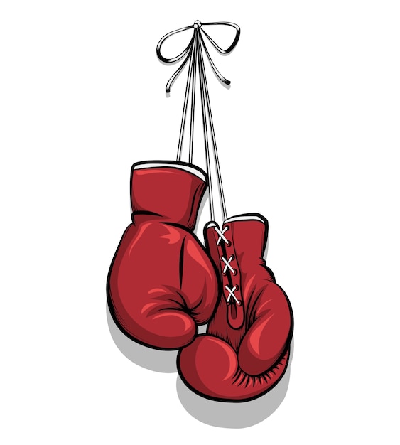 Hanging boxing gloves. Equipment for competition, protection hand. Vector illustration