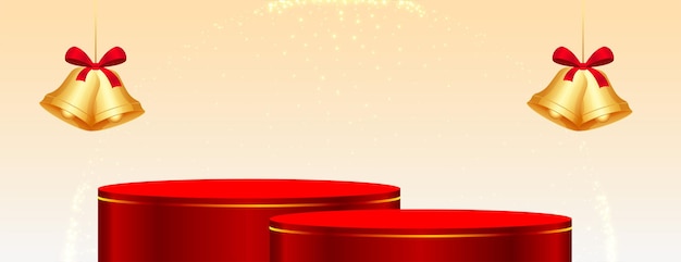 Free Vector hanging christmas bells with two red podium banner