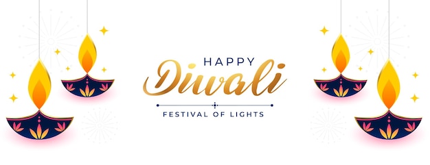 Free Vector hanging diwali diya greeting white banner for social media post