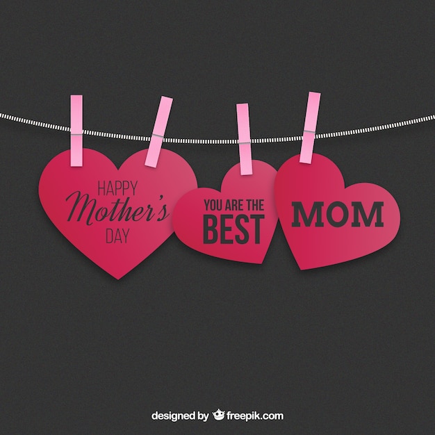 Free Vector hanging hearts mothers day card