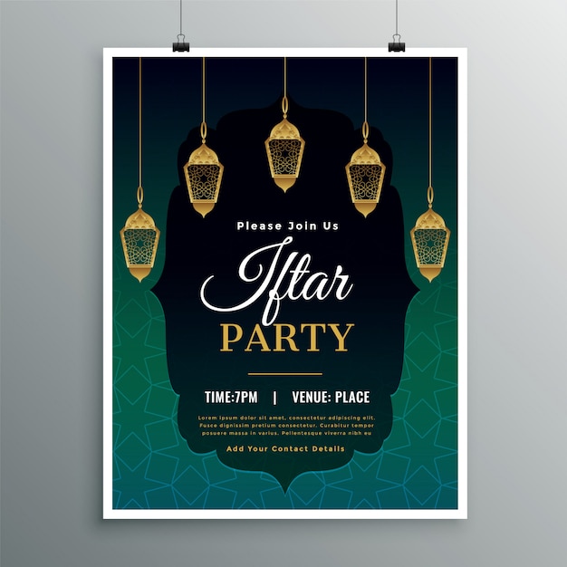 Free Vector hanging islamic lantern iftar party invitation template