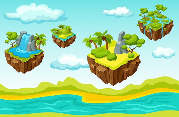 Free Vector hanging islands game level isometric template