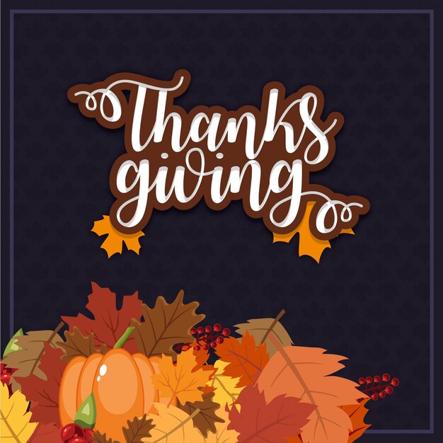 Free Vector hanksgiving poster card with pumpkins, leaves and berries