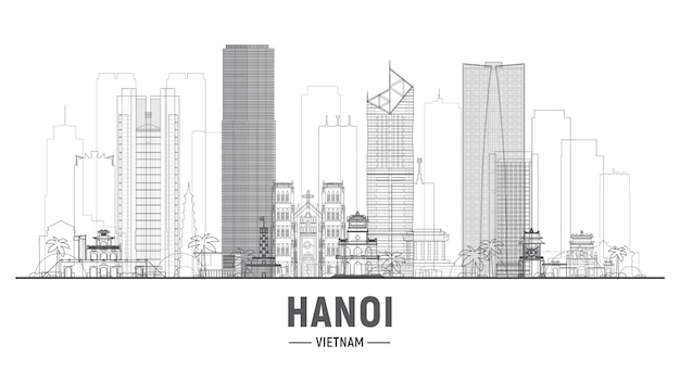 Hanoi Vietnam line skyline with panorama in white background Vector Illustration Business travel and tourism concept with modern buildings Image for presentation banner web site