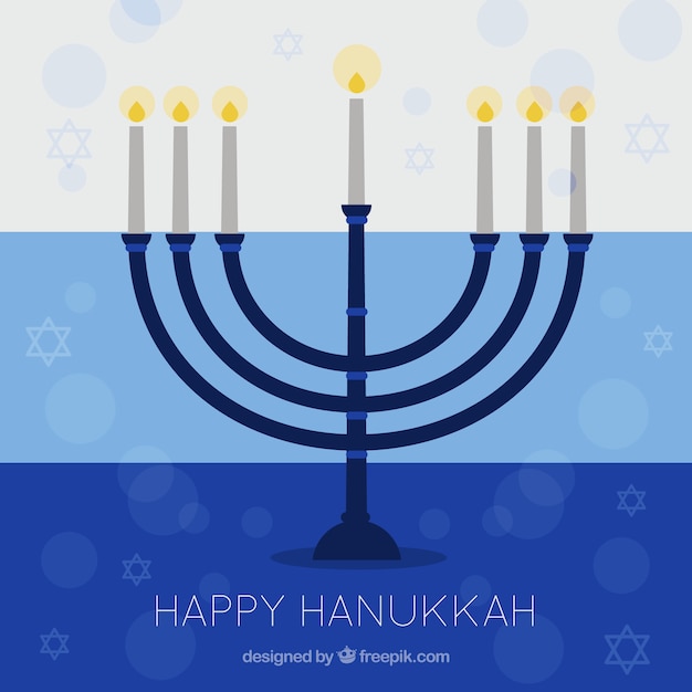 Free Vector hanukkah background with candelabra and stars in flat design