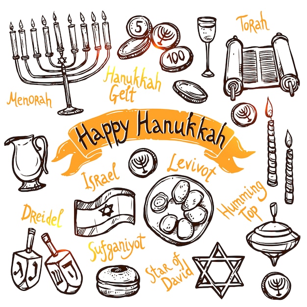 Free Vector hanukkah doodle set