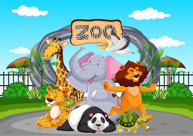 Free vector happy animals at the zoo