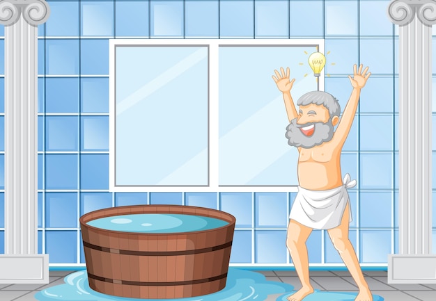 Free vector happy archimedes with bathtub