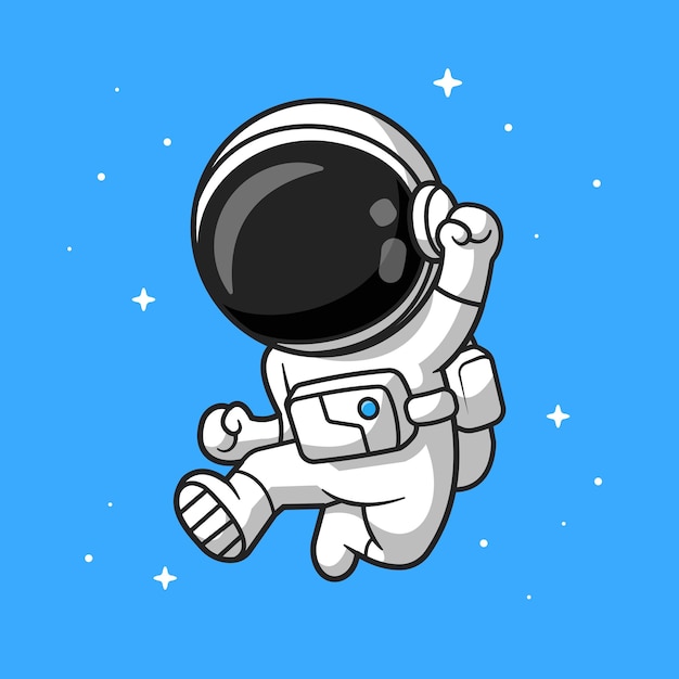 Free vector happy astronaut jumping cartoon vector icon illustration. science technology icon concept isolated premium vector. flat cartoon style