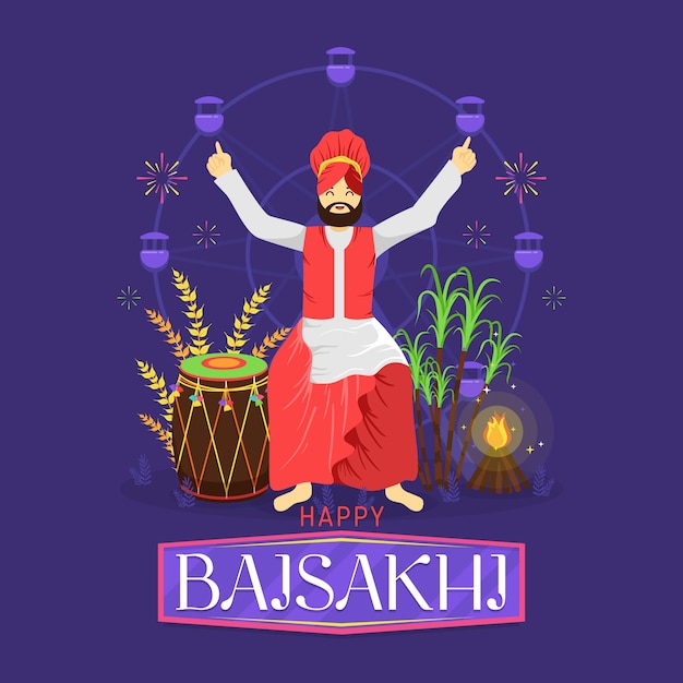 Free Vector happy baisakhi in flat design