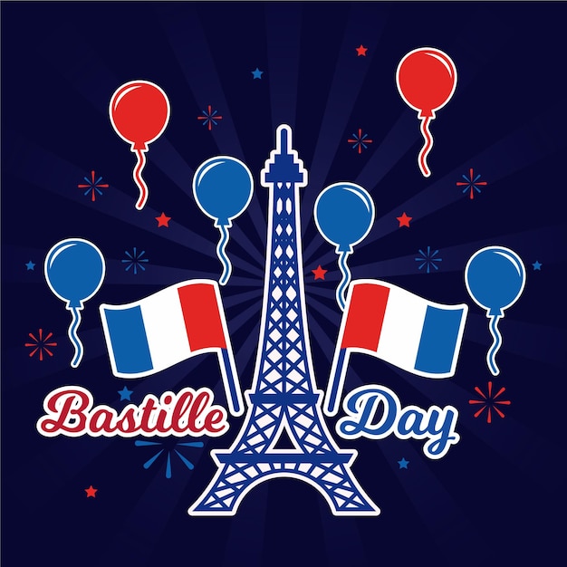 Free Vector happy bastille day eiffel tower and balloons