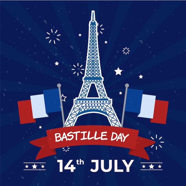 Happy bastille day eiffel tower and flags