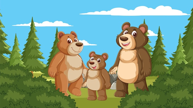 Free Vector happy bear family in forest clearing