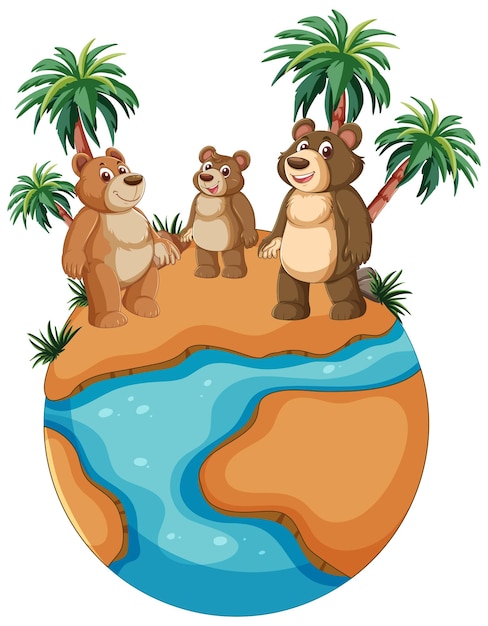 Free vector happy bear family on tropical island