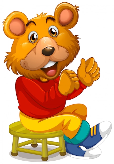 Free Vector happy bear sitting on the stool