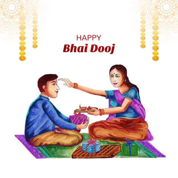 Free Vector happy bhai dooj indian festival brother and sister card background