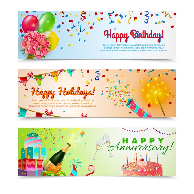 Happy birthday anniversary celebration banners set