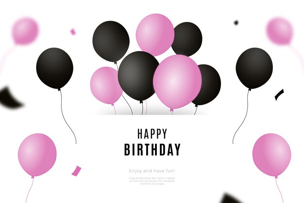 Happy birthday background with black and pink balloons