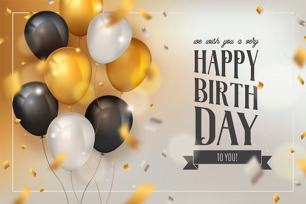 Free vector happy birthday background with luxury balloons and confetti